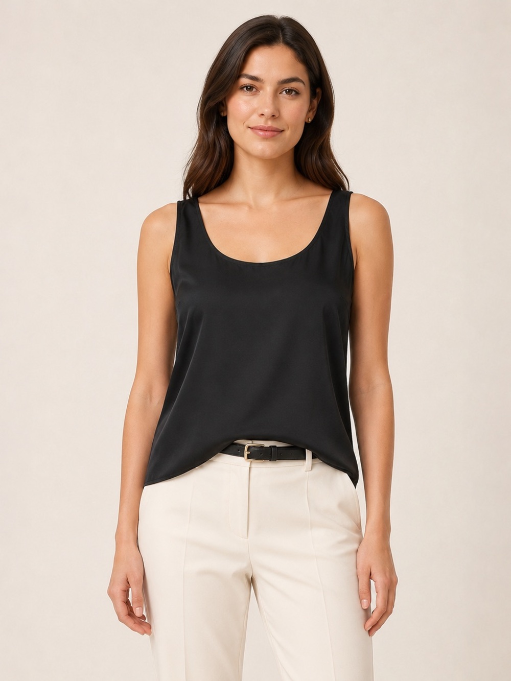Banana Republic Black 100% Silk Scoop Neck Tank Top Size L